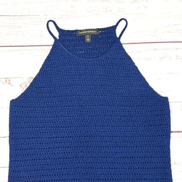 Banana Republic‎ Royal Blue Crochet Open Knit Halter Mini Dress Small Sleeveless - Picture 5 of 10